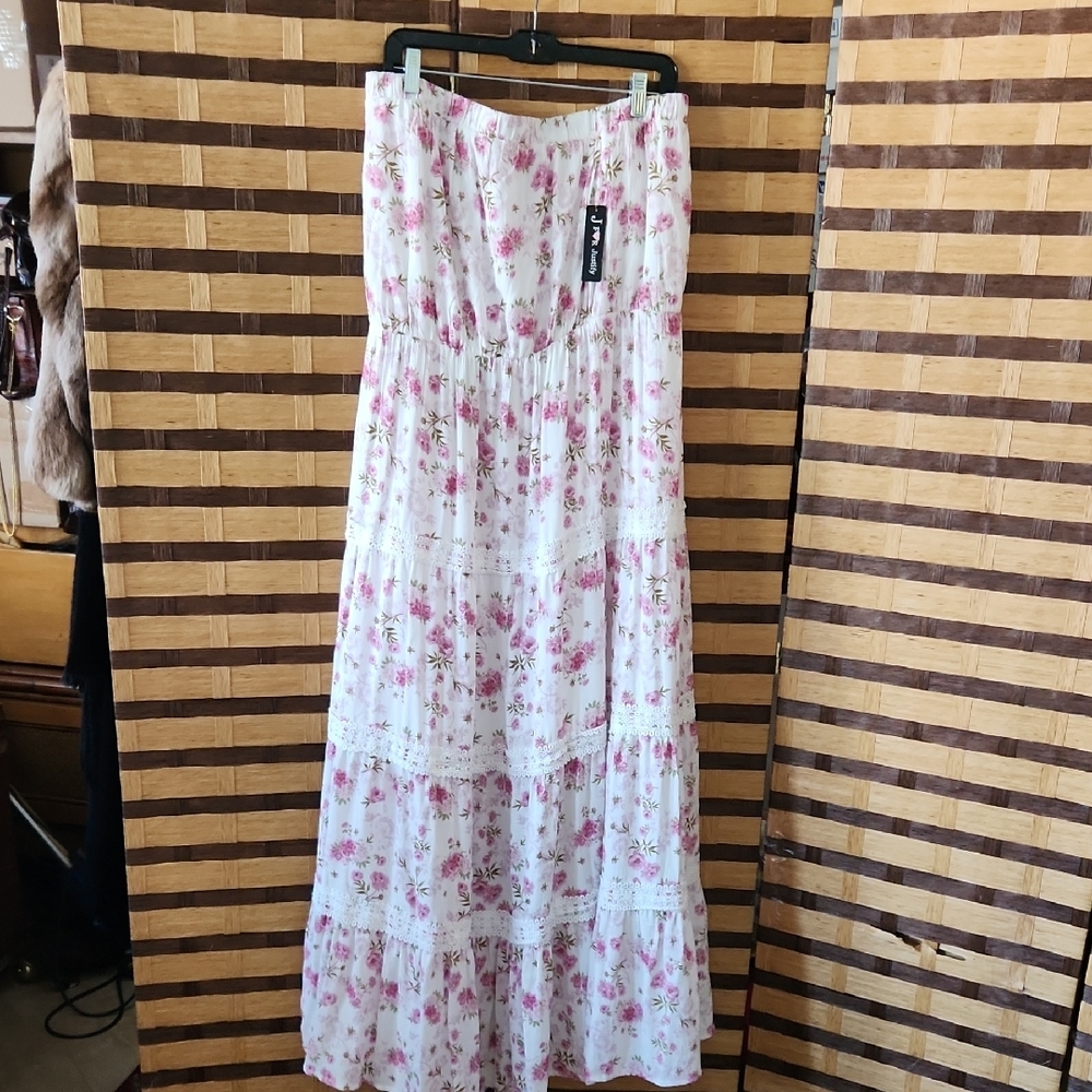 Floral Pink and White Maxi Skirt